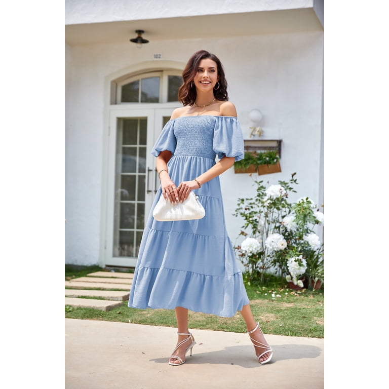 Eternatastic Women Puff Sleeve Square Neck Dresses High Waist A-Line Casual  Backless Midi Dress - Walmart.com