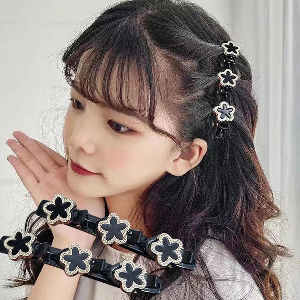 Women Double Layer Bangs Hairpin Hair Clip Headband Braided Rhinestone Gift US X9E3