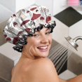 thumbnail image 5 of Shower Caps,Red Mushroom Plant White Pattern Waterproof Shower Cap for Women 4 Pieces,Double Reusable Hair Cover for Shower PEVA Elastic Stretch Hem, 5 of 7