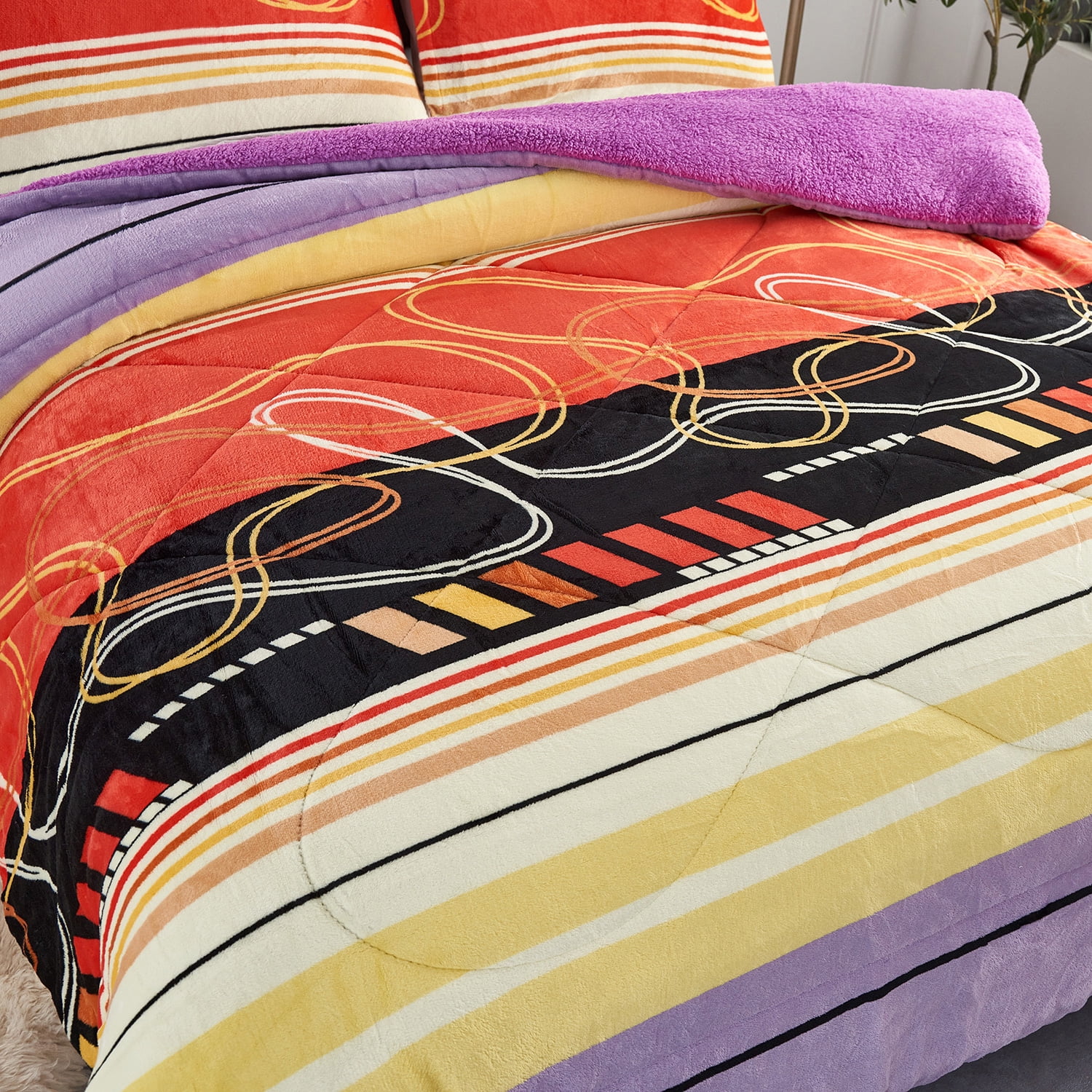JML Plush Sherpa Bed Blanket, Fluffy & Soft, Reversible, Thick, King 79"x91",Orange Yellow purple