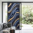 thumbnail image 2 of Non-Adhesive Static Cling Window Tint, Navy Blue Golden Marble Window Privacy Film Frosted, Modern Abstract Marble Flow Insulated Windows Frosted Films for Living room, 35.4 x 78.7 Inches, 2 of 9