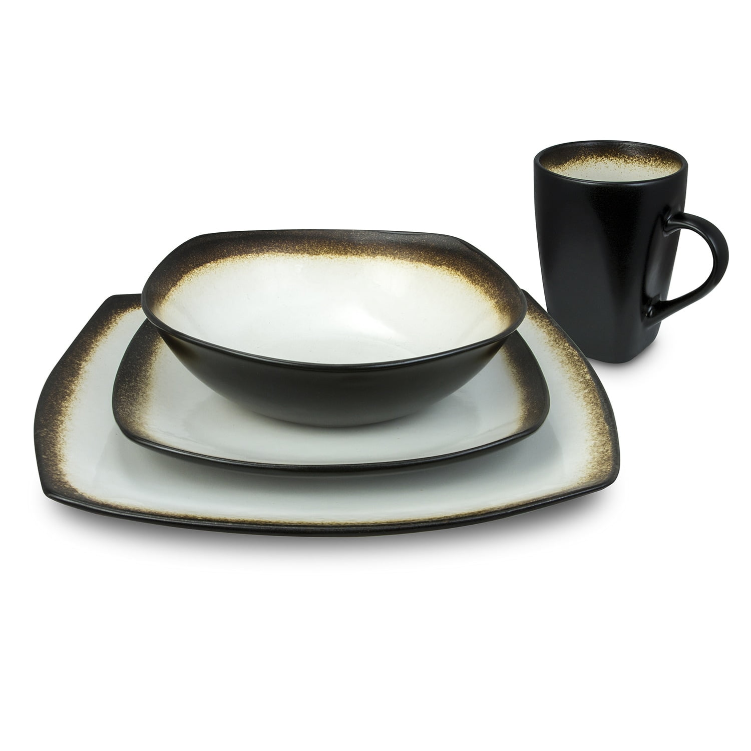 Curved edges Haus by Kalorik 16-Piece Brown and Lime Dinnerware Set