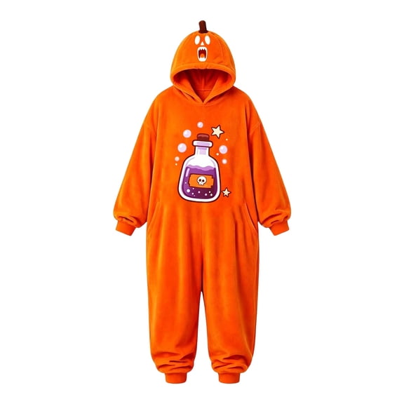 Tfken Halloween Jumpsuit For Girls Fall Winter Long Sleeve Graphic Comfy Casual Fleece Hooded Jumpsuit With Pockets Daily Wear Child Fashion Clothes Size 4-5 Years Orange