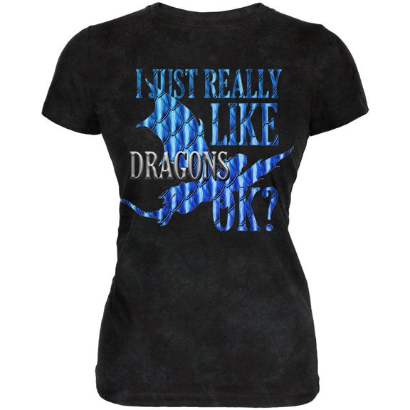 I Just Really Like Dragons Ok Scales Juniors Soft T Shirt Charcoal Black Triblend X-LG