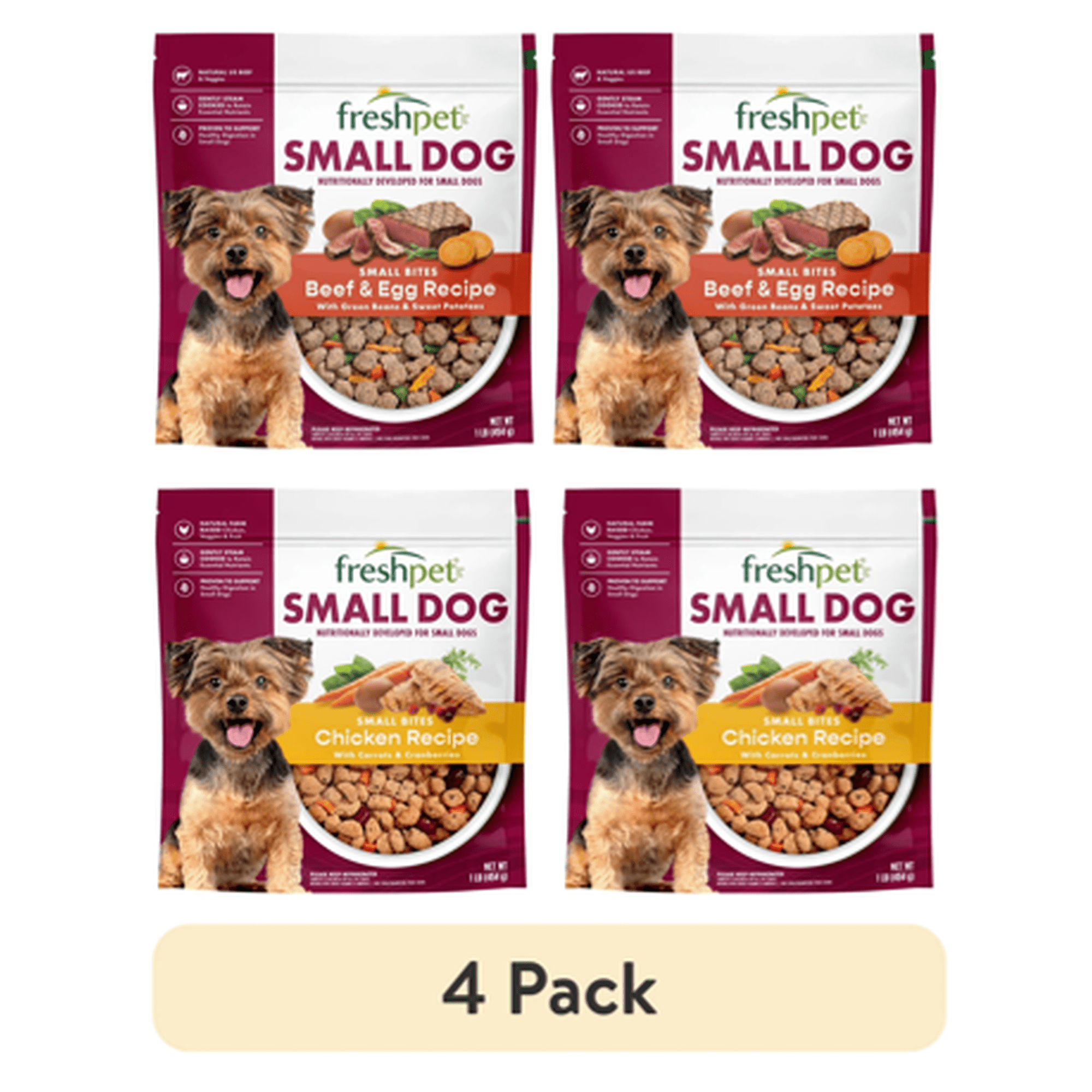 2 Freshpet Select 1 LB Small Dog Grain Free Chicken Roasted Meals and 2 Freshpet Select 1 LB Small Dog Beef Roasted Meals