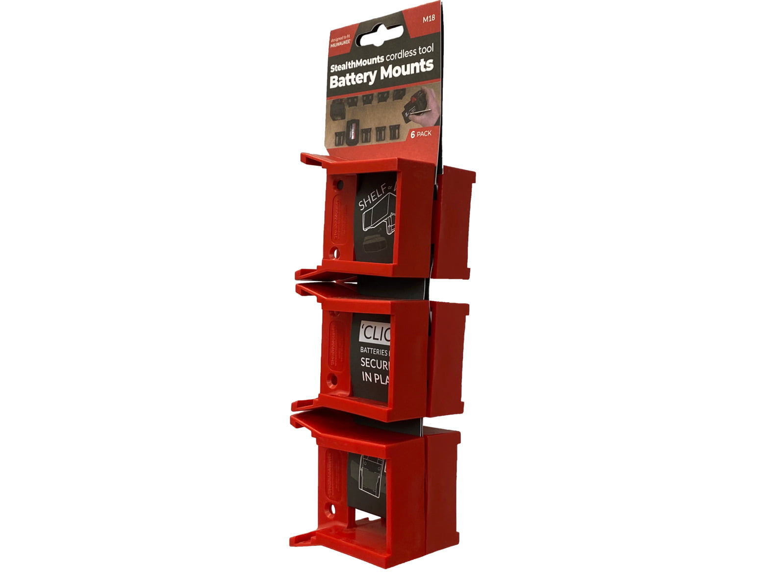 2x RED BATTERY MOUNTS for MILWAUKEE M18 Storage Holder Shelf Rack Stand Slots 