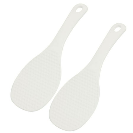 

White 2 Pcs 7.8 Length Texture Plastic Rice Paddle Spoon Scoop