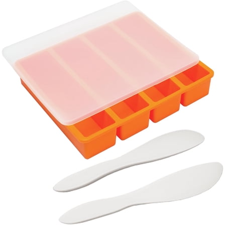 Silicone Butter Molds with Lid, Non-Stick Homemade Butter Mold, Includes 2 Spatulas, Freshness Locked, Easy Release, Versatile Shaping for Baking and Freezing, Orange