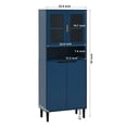 thumbnail image 2 of Tall Storage Cabinet, Storage Cabinet with 2 Glass Display Door & 2 Doors, Pantry Storage Cabinet for Bathroom, Dining Living Room, Blue, 2 of 7