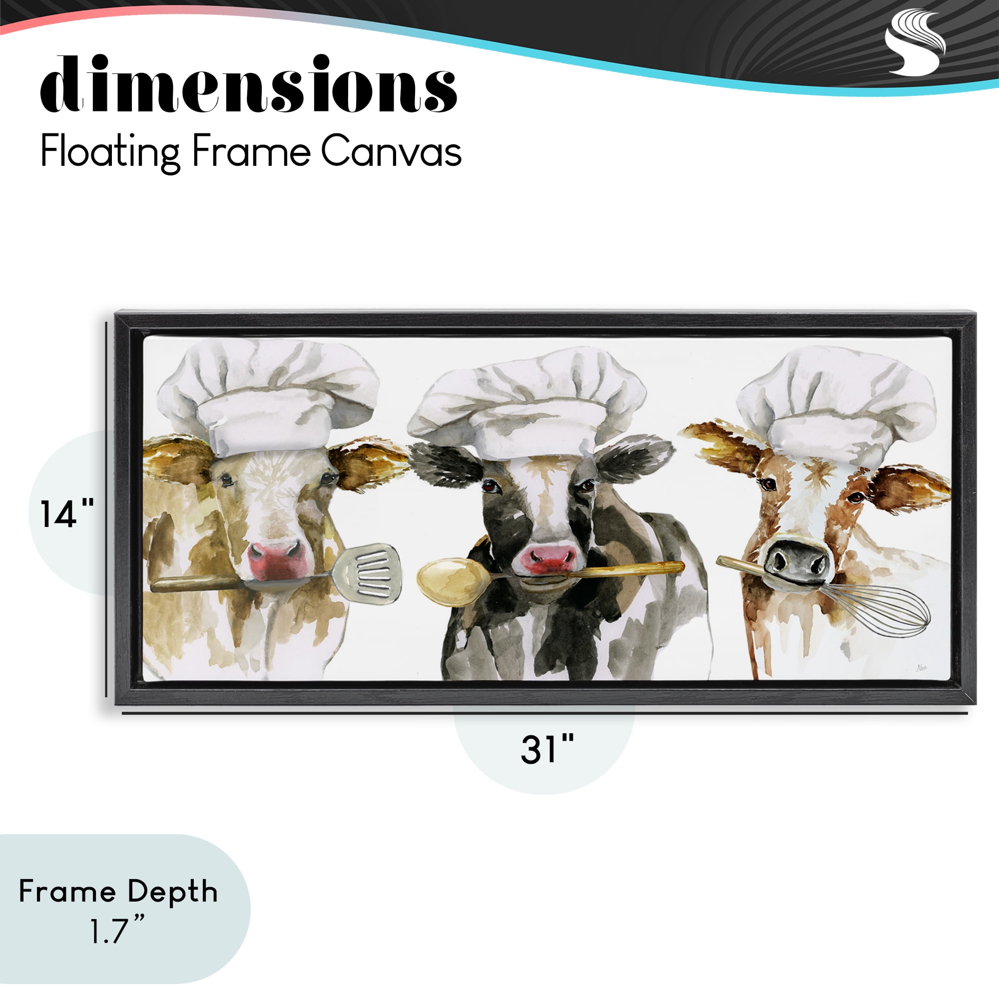 Stupell Industries Cow Chefs with Utensils Black Framed Floater Canvas Wall Art, design by Nan