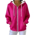 thumbnail image 2 of Zedker Women's Ribbed Hooded Jackets Casual Long Sleeve Drawstring Zipper Kniited Tops with Pockets Solid Color Fall Winter Shackets,Hot Pink,XXL, 2 of 9