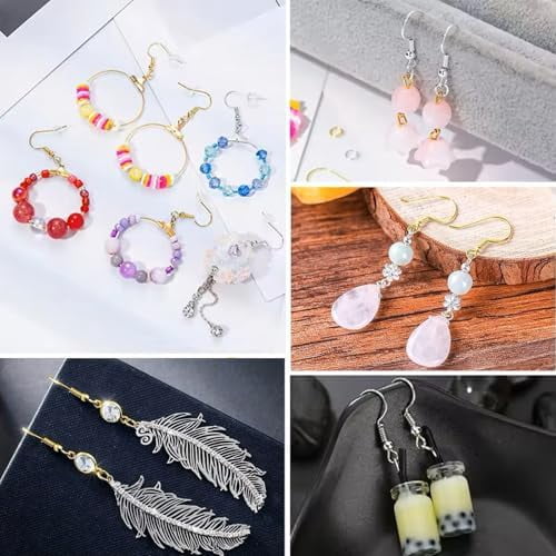 Hypoallergenic Earring Hooks, Ear Wires Fish Hooks, 600 Pcs Gold Earing Making Supplies Kit with Earring Backs and Jump Rings for DIY Jewelry Making (Gold)
