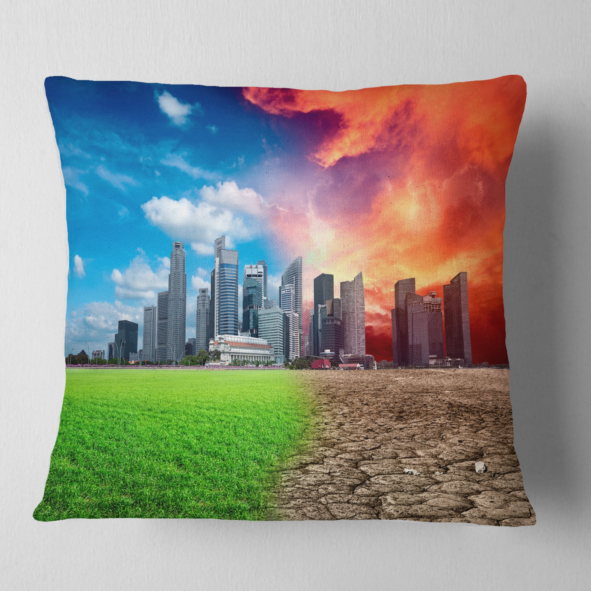 Designart Global Warming - Landscape Printed Throw Pillow - 18x18