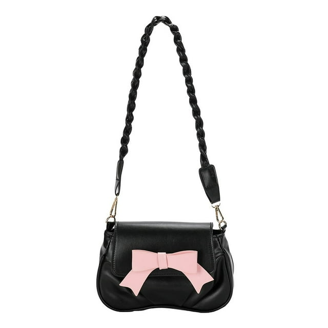 Composite Shoulder Bag Pleated Bow with Zipper Twist Strap Leisure (Orange)