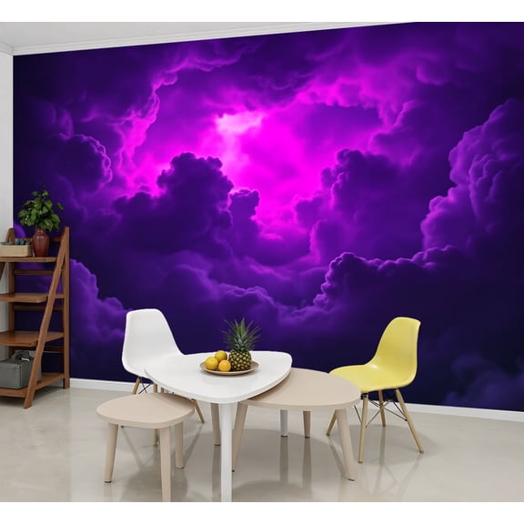 Enchanted Forest Wallpaper Glowing Purple Clouds Vibrant Pink Light Dramatic Peel and Stick Wall Murals 69"H x 96"W Removable PVC Wall Paper Self-Adhesive Wall Paintings for Bedroom Living Room