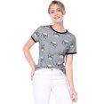 thumbnail image 2 of INSPIRE CHIC Women's Short Sleeve Contrast Cartoon Cat Pet Print Tee Ringer T-shirt Tops, 2 of 6