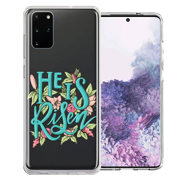 MUNDAZE for Samsung Galaxy S20 Plus He Is Risen Text Easter Jesus Christian Flowers Double Layer Phone Case Cover