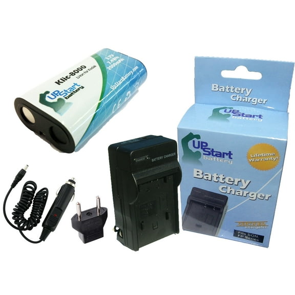 Kodak Z1485 IS Battery and Charger with Car Plug and EU Adapter - Replacement for Kodak KLIC-8000 Digital Camera Batteries and Chargers (2000mAh, 3.7V, Lithium-Ion)