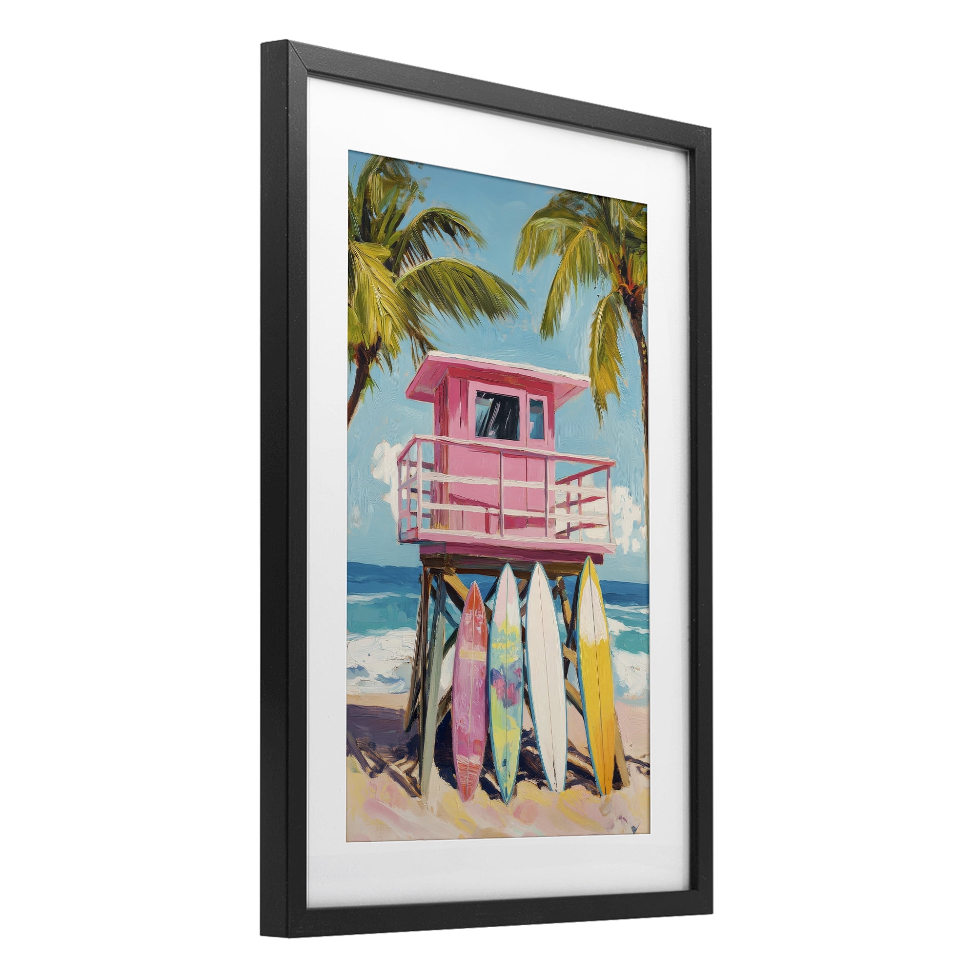 Stupell Industries High Pink Surf Shack Black Framed Print Under Glass, design by Petal Prints Design
