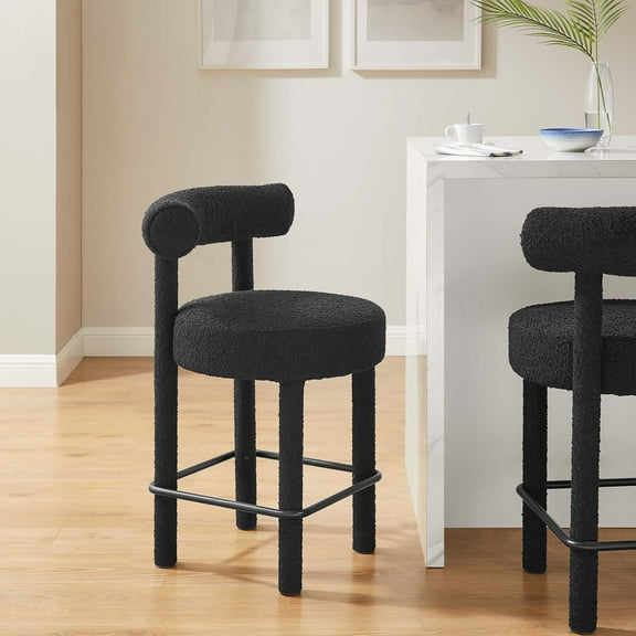 Modway Toulouse Boucle Fabric Counter Stool in Black Black