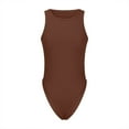 thumbnail image 4 of Womens Summer Tank Top Bodysuit Stretchy Thong Bottom Ribbed Body Suits Casual One Piece Slimming Crew Neck Romper, Coffee, S, 4 of 5