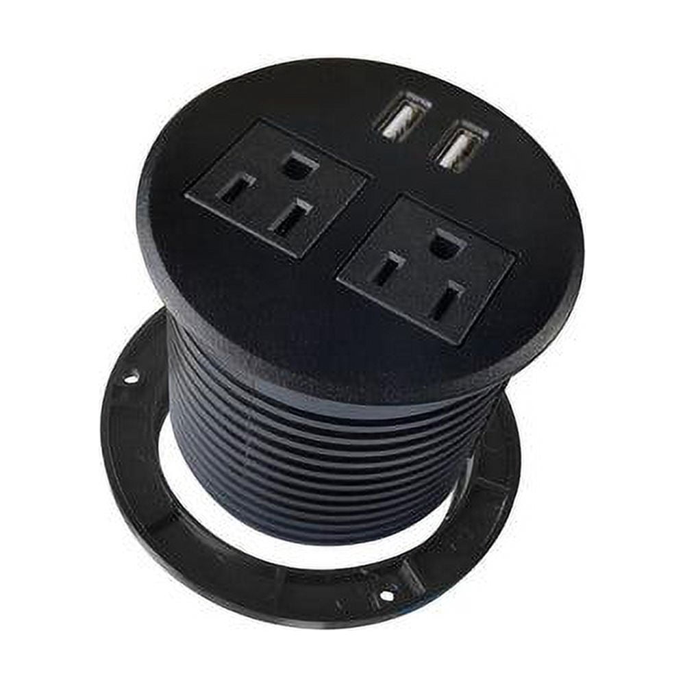 ApexDesk Ul Certified Desktop Power Grommet with Two Power Sockets, Two Quick USB Charging Ports, 6ft Power Cord and Lock Ring (Black)