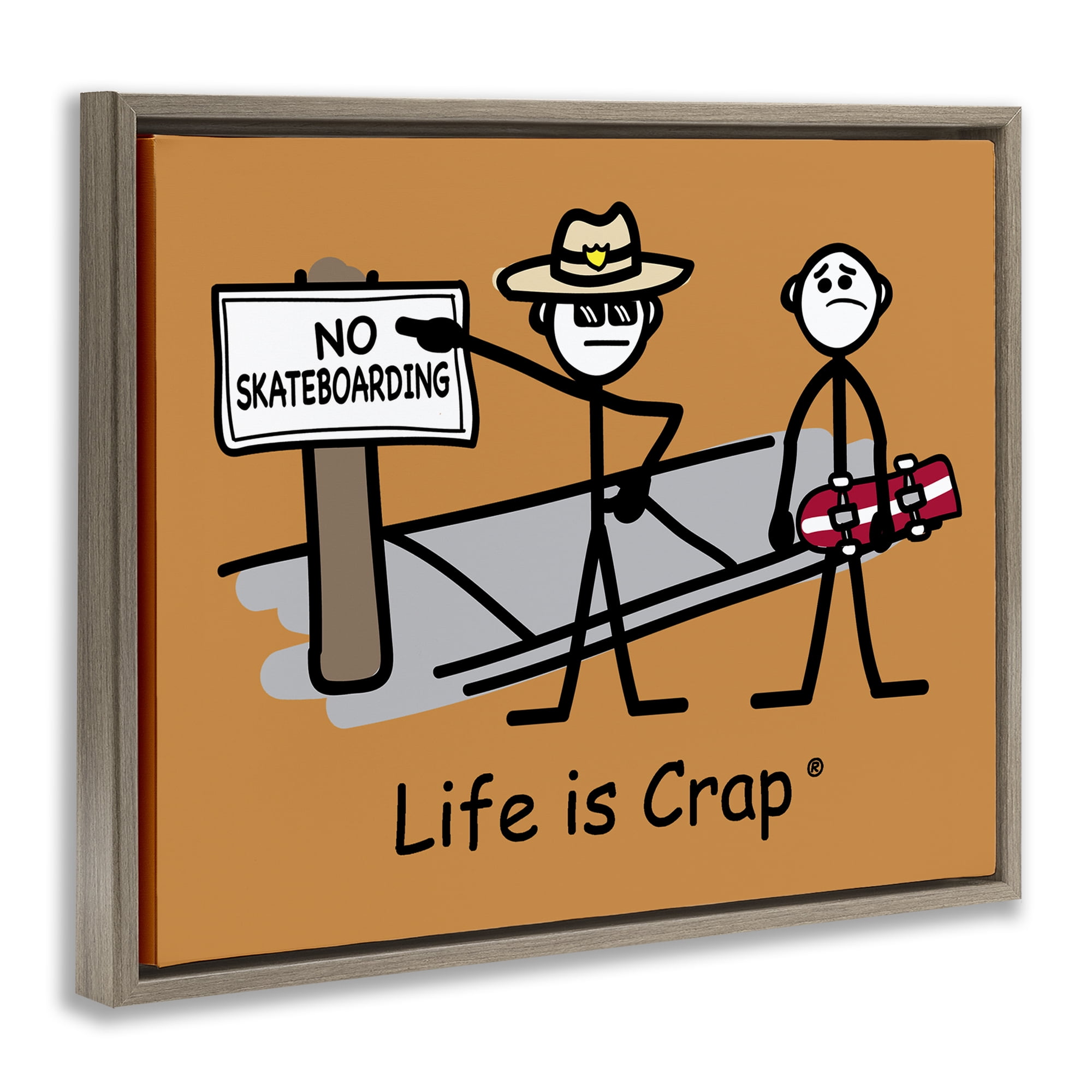 Stupell Industries No Skateboarding Sign Novelty & Humor Painting Brown Floater Framed Canvas Art Print Wall Art, 31 x 25