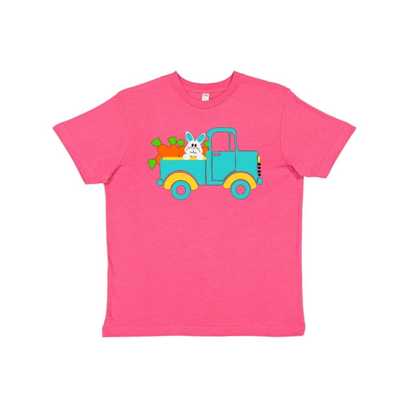 Inktastic Cute Easter Bunny in Blue Truck with Carrots Youth T-Shirt