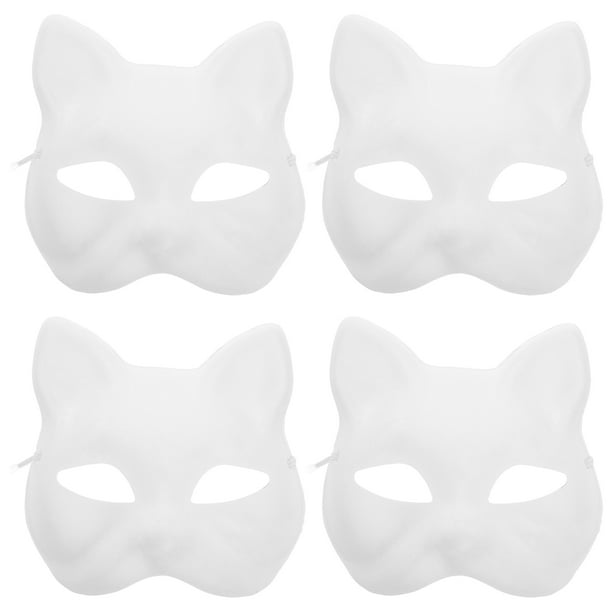 4 máscaras de animales, máscara de medio gato, máscara en blanco para pintar a mano, máscara de papel para fiesta DIY