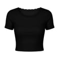 thumbnail image 7 of TGSLY Women's Scalloped Lace Neckline Crop Tops Dressy Casual Ribbed Knit Crew Neck Short Sleeve Tees Shirt Fitted Slim Fit Solid Color Blouse XXL, 7 of 7