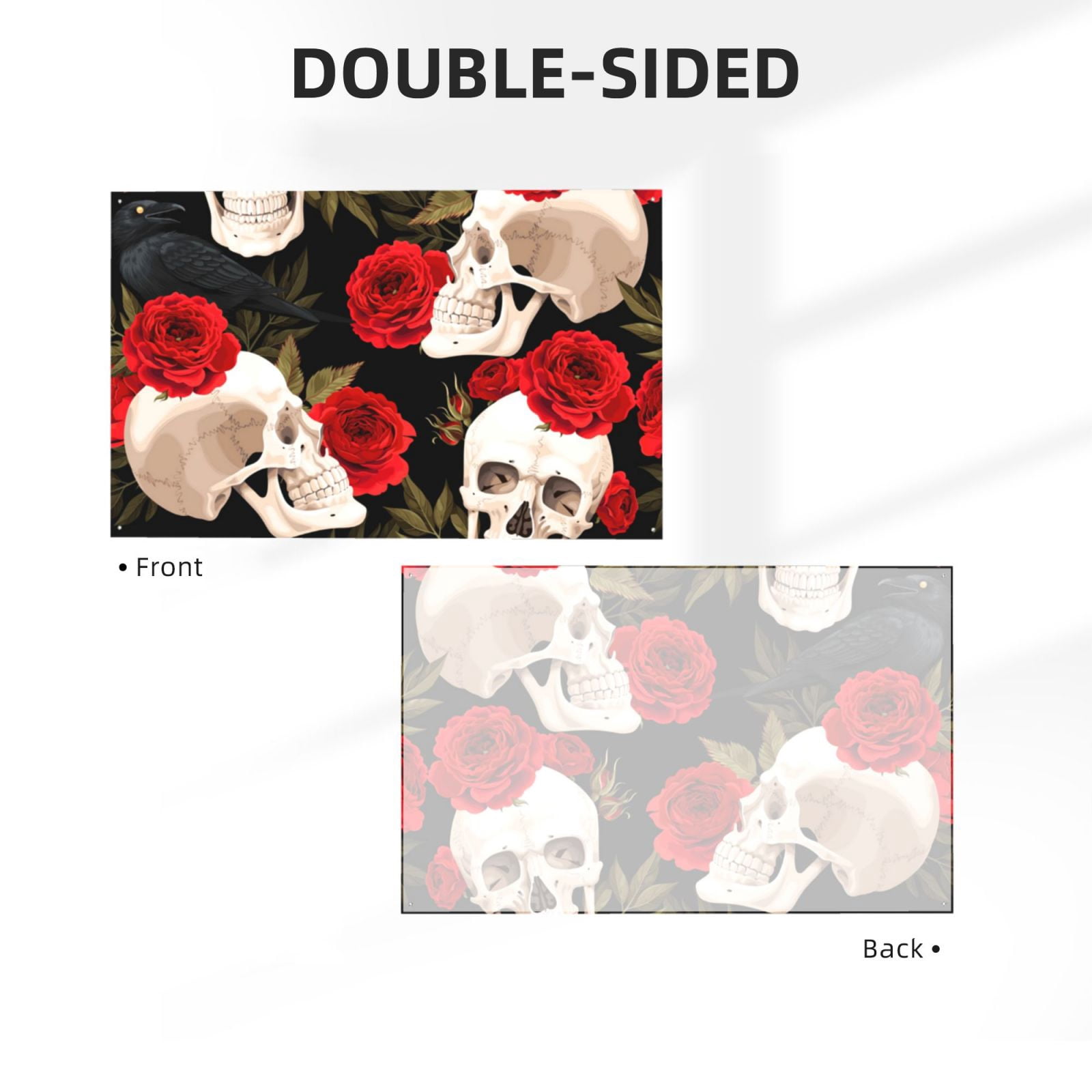 Skulls Red Roses Raven Four Hole Decorated Banner Flag for Garden Yard Home Decoration Indoor Outdoor 4x6 Ft