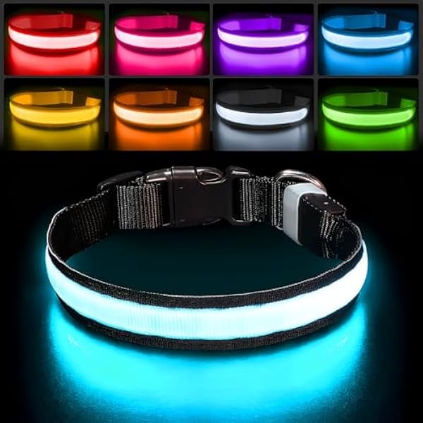 wonima02 Light up Dog Collar Lights for Night Walking - LED Dog Collar Light Rechargeable Color Changing, Glow in The Dark Dog Collars Waterproof Glowing Dog Collars for Large Small Medium Dogs