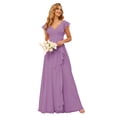 thumbnail image 1 of Vestido de dama de honor TIRAS Elegante con volantes, gasa, morado empolvado, 1 of 7