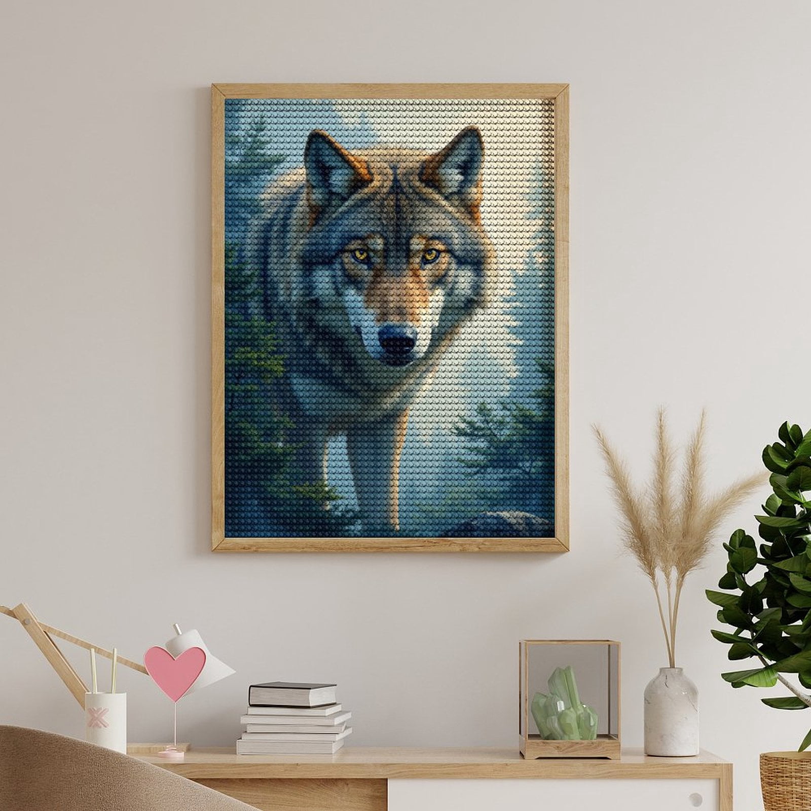 Diamond Art Kits for Adults, Wolf In Forest Morning Light 5D Diamond Painting Kits for Adults Beginners, DIY Full Drill Diamond Painting, Gem Art and Crafts 12x16