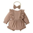 thumbnail image 3 of URMAGIC Baby Girl Long Sleeve Solid Color Cute Romper Ruffle Jumpsuit+Headband 2 Piece Set, 3 of 11