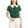thumbnail image 6 of INSPIRE CHIC Women's Contrast Doll Collar Short Sleeves Polka Dots Tops Blouses L Dark Green, 6 of 7