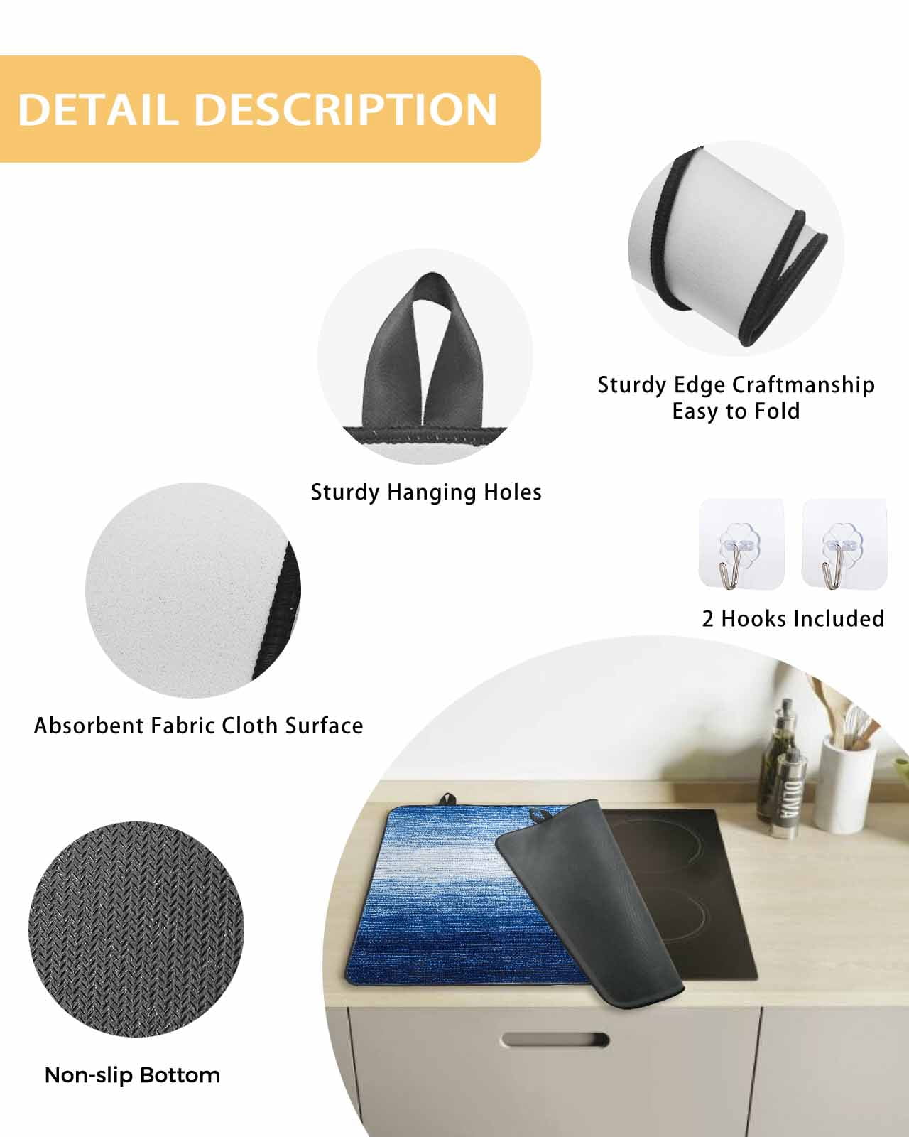 nqOlkjepod Large Induction Cooktop Protector Mat 36"x21", Blue White Ombre Stove Top Covers for Electric Stove, Gradient Abstract Gradient Texture Stove Burner Cover Mats, Glass Top Stove Cover