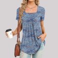 thumbnail image 2 of QENGING Womens Clothes Tops Floral Printed Casual V-Neck Short Sleeve Loose T-Shirt Pullover Navy M Summer, 2 of 5