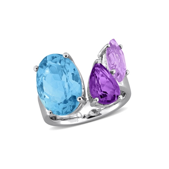 10.00 Carat (Ctw) Blue Topaz, Pink Amethyst, Amethyst Three Stone Ring in Sterling Silver for Women