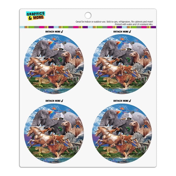 Multiple Animal Species Migration Refrigerator Fridge Locker Vinyl Circle Magnet Set