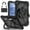 Black+Black, variant on Rugged Hybrid Case For Samsung Galaxy Tab A9 8.7" SM-X110/X115/X117 tablet, with Built-in Kickstand 360° Rotating Handstrap Crossbody Shoulder Strap Shockproof Heavy Duty Case, Black+Black