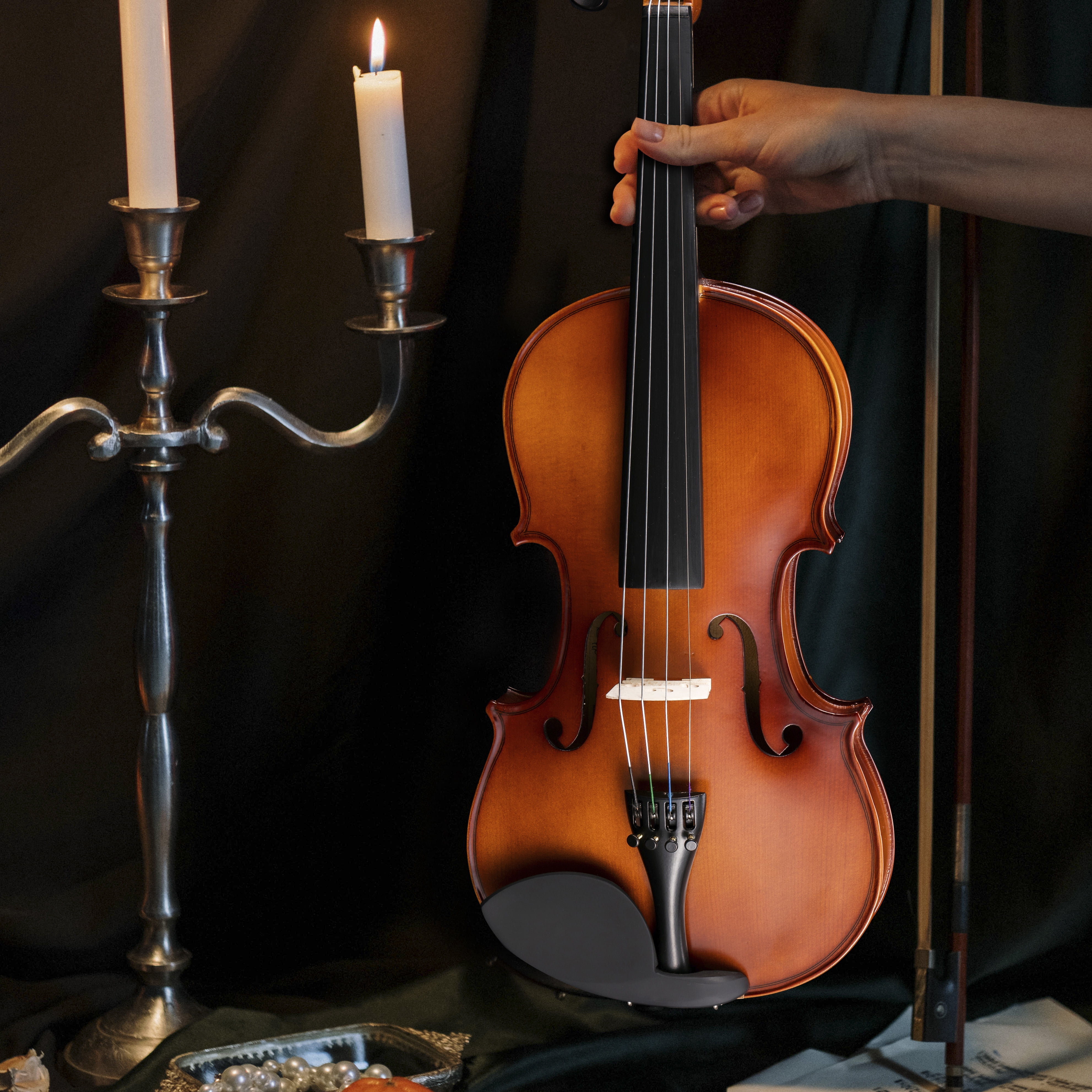 ADM Acoustic Violin for Beginner 4/4 Full Size Violin Set Solid Wood Ebony for Adult Teen Student Starter Kit with Hard Cae, Free Lessons, Brown