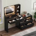 thumbnail image 3 of Craftian Makeup Vanity Desk with LED Lighted Mirror 10 Drawers & , Modern Dressing Table with Power Outlet & Open Shelves, Black Vanity Table for Bedroom, 3 of 9