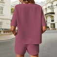thumbnail image 5 of Usmixi Loungewear Set for Women Knit 2 Piece Outfits for Women Short Sleeve Round Neck Tops and Drawstring Shorts Lounge Sets Casual Solid Pajamas Sets Homewear Sleepwear Set Under $10, 5 of 5
