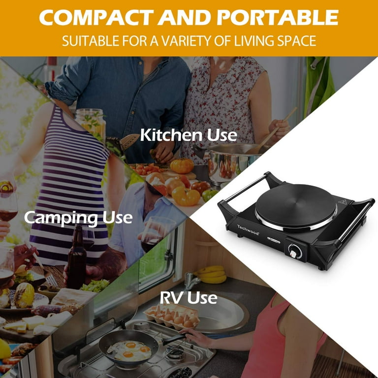 Hot Plate, Electric Stove for Cooking, 1500W Countertop Single Burner with  Adjustable Temperature & Stay Cool Handles, 7.5\u201d Cooktop for  RV/Home/Camp, Compatible for All Cookwares Upgraded Versio 