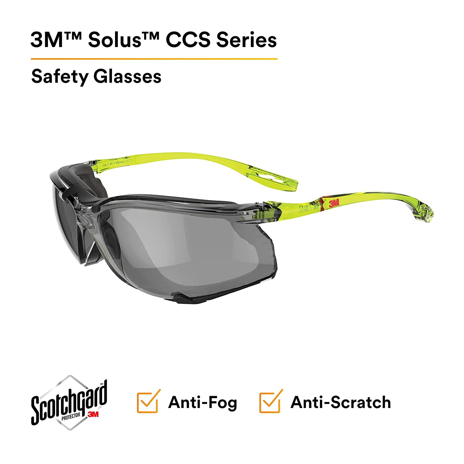 3m Safety Glasses,Gray,Foam Lined SCCS02SGAF-GRN-F