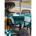 thumbnail image 5 of Outdoor Tablecloth with Umbrella Hole for Patio/Picnic/Party/Camping, Abstract Geometric Waterproof Table Cloth Square Cover Washable, Vintage Minimalist Patchwork Art Teal Green (60"x 60"), 5 of 9