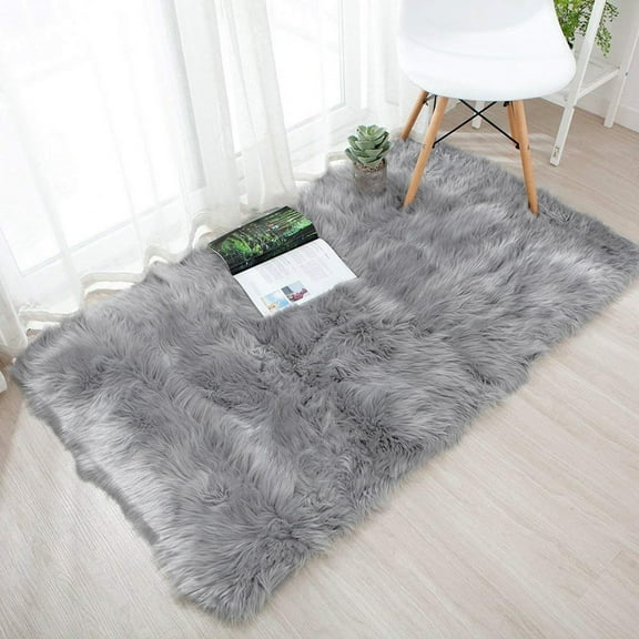 UNLLLL Wool Imitation Sheepskin Rugs Faux Non Slip Bedroom Carpet Mats, for Adults, Children and Pets