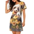 thumbnail image 2 of Picia Cute Panda Sunflower Pattern Women’s Nightdress – Casual Short-sleeved Loose-Fit Sleepwear, Soft Cotton Short-Sleeve Sleep Shirt for Relaxation & Comfort, 2 of 6