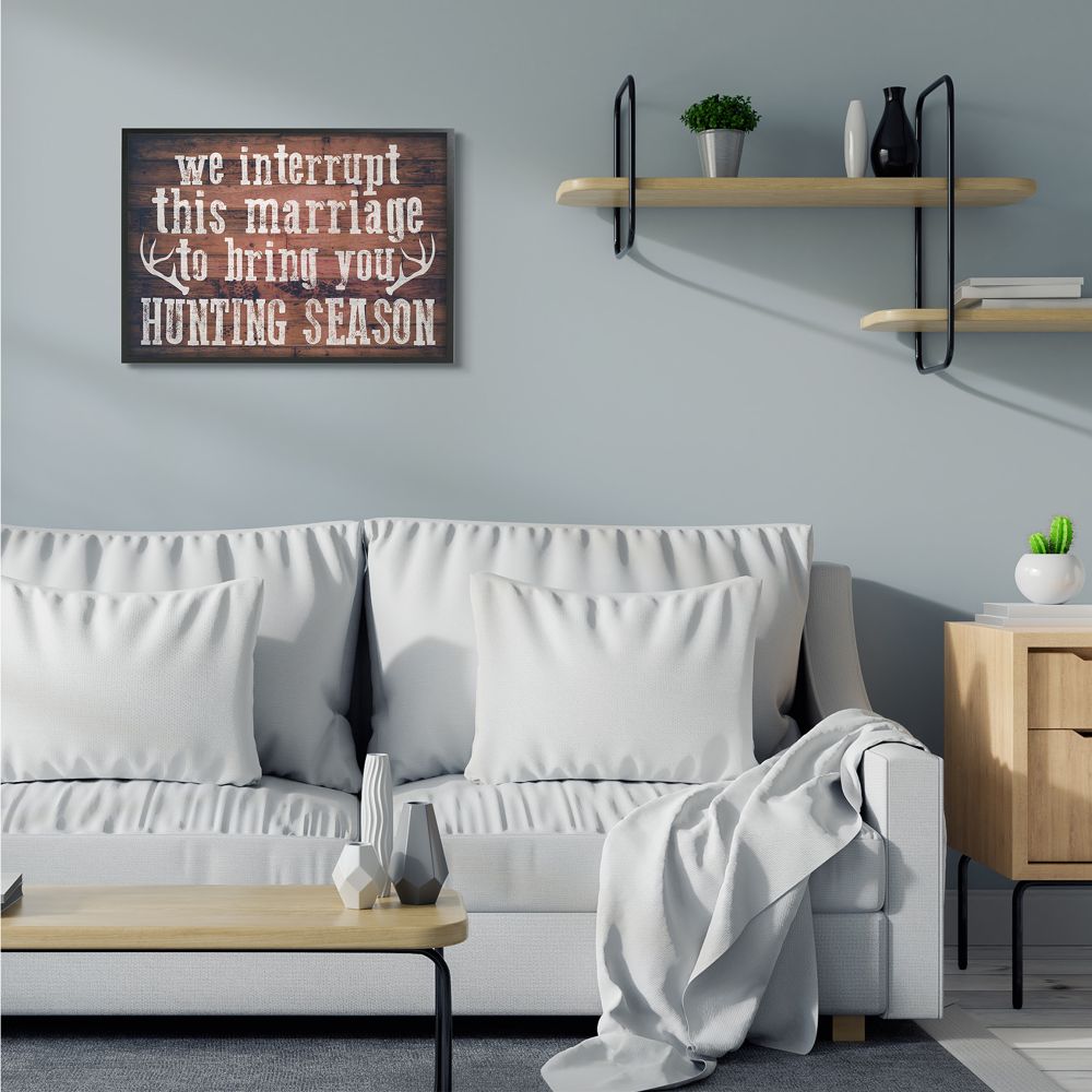 Stupell Industries Interrupt this Marriage Phrase Hunting Deer Antlers Rustic Humor Framed Wall Art Design by Gigi Louise, 24" x 30", Black Framed